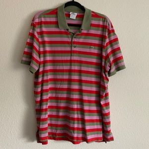 Lacoste Striped Polo Size 7/XL | Green, Pink & Red